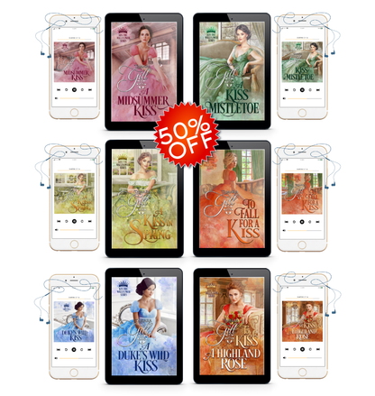 Tamara Gill romance books, Regency romance ebook bundles, Historical romance ebook bundles, Spicy Regency romance novels, Best historical romance books, Time travel romance ebooks, Bridgerton style Regency romance, Regency romance series by Tamara Gill, Historical romance box sets, Tamara Gill special edition ebooks, Kiss_the_Wallflower_Ebook_Audiobook_Bundle_eBook_Audiobook